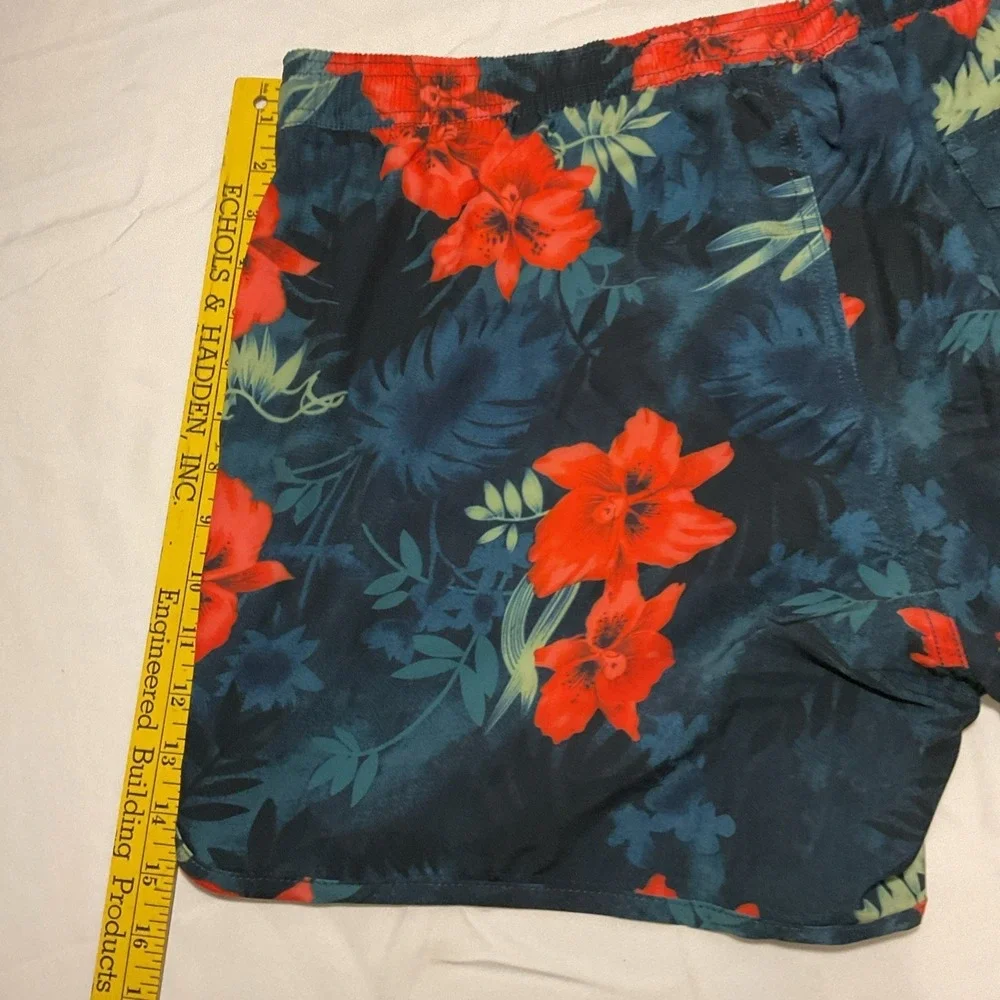 Maamgic‎ Mens XXL Swim Trunks Tropical Floral Hibiscus Board Shorts Red Teal NEW